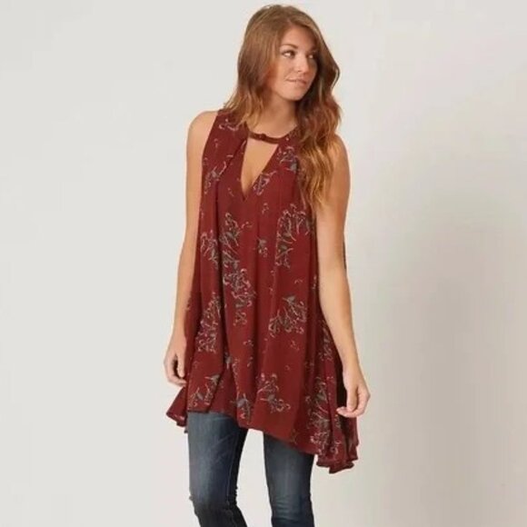 Free People Crimson Tree Swing Sleeveless Tunic Top With Pockets- XS - Picture 1 of 11